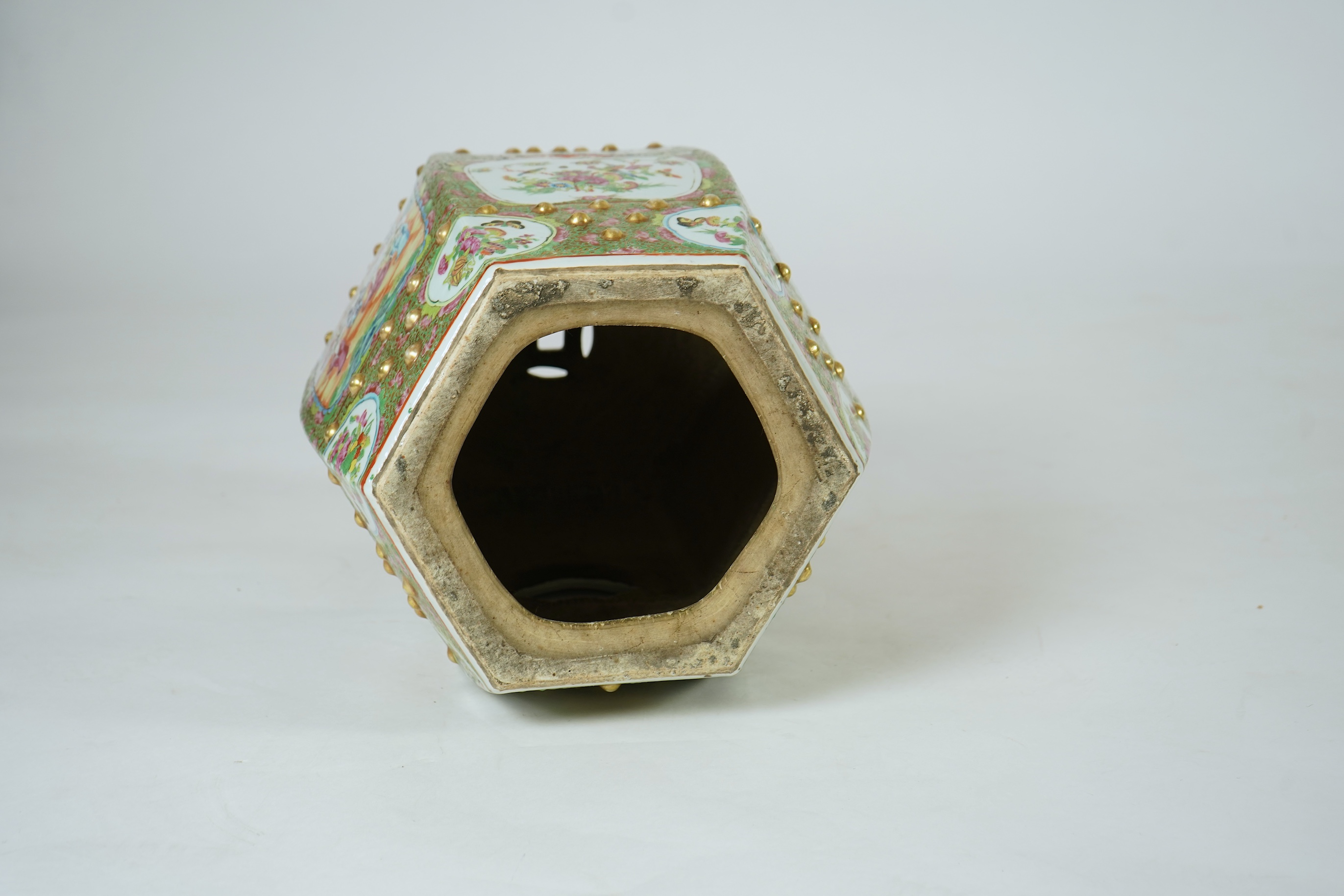 A Chinese famille rose hexagonal garden seat, mid 19th century